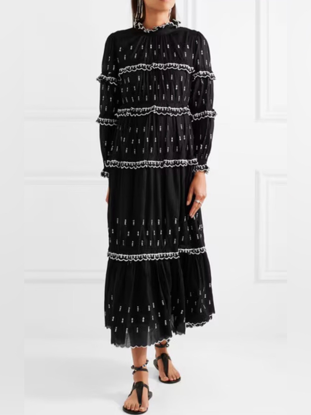 Étoile Isabel Marant Lyukio Ruffled Embroidered Maxi Dress Size Large